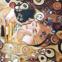 ♕ Jersey Panel Gustv Klimt Jugendstil Stenzo Digital 200x150 cm Der Kuss Sepia ♕ Bild 1