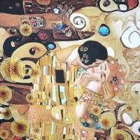 ♕ Jersey Panel Gustv Klimt Jugendstil Stenzo Digital 200x150 cm Der Kuss Sepia ♕ Bild 2