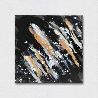 Abstraktes Minimalistisches Acryl Gemälde auf Leinwand | 40x40cm | schwarz, weiß, beige, silber, gold, grau Bild 1
