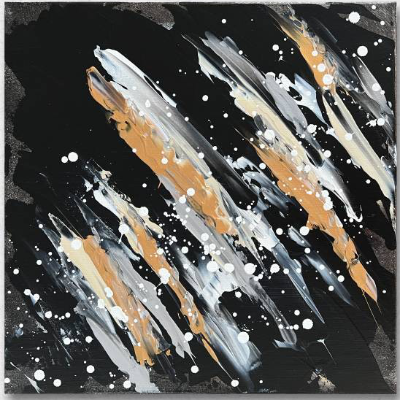 Abstraktes Minimalistisches Acryl Gemälde auf Leinwand | 40x40cm | schwarz, weiß, beige, silber, gold, grau