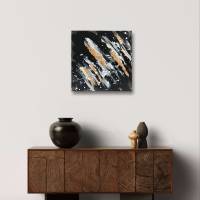 Abstraktes Minimalistisches Acryl Gemälde auf Leinwand | 40x40cm | schwarz, weiß, beige, silber, gold, grau Bild 10