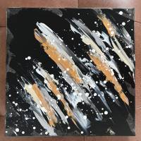 Abstraktes Minimalistisches Acryl Gemälde auf Leinwand | 40x40cm | schwarz, weiß, beige, silber, gold, grau Bild 2