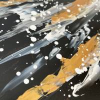 Abstraktes Minimalistisches Acryl Gemälde auf Leinwand | 40x40cm | schwarz, weiß, beige, silber, gold, grau Bild 3