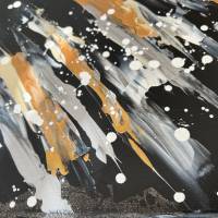Abstraktes Minimalistisches Acryl Gemälde auf Leinwand | 40x40cm | schwarz, weiß, beige, silber, gold, grau Bild 4