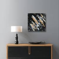 Abstraktes Minimalistisches Acryl Gemälde auf Leinwand | 40x40cm | schwarz, weiß, beige, silber, gold, grau Bild 5