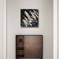 Abstraktes Minimalistisches Acryl Gemälde auf Leinwand | 40x40cm | schwarz, weiß, beige, silber, gold, grau Bild 7