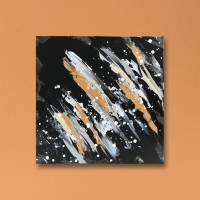 Abstraktes Minimalistisches Acryl Gemälde auf Leinwand | 40x40cm | schwarz, weiß, beige, silber, gold, grau Bild 8