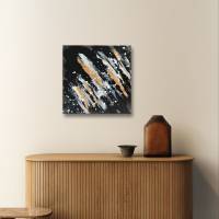 Abstraktes Minimalistisches Acryl Gemälde auf Leinwand | 40x40cm | schwarz, weiß, beige, silber, gold, grau Bild 9