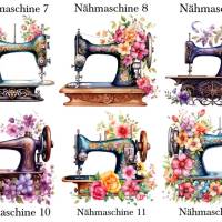 Bügelbilder Bügelmotiv Nähmaschine Retro Vintage Blumen floral Mädchen Höhe 20cm Bild 3
