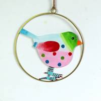 Frühlingsdeko Loop Vogel Sommer Aufhänger Metall bunt grün rosa  klein Bild 3