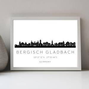 Poster BERGISCHGLADBACH SKYLINE mit Koordinaten | Heimat Stadt | Stadtposter | Personalisiert | Sehenswürdigkeiten Gesch Bild 1