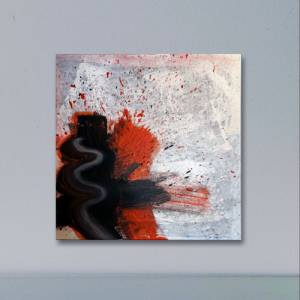 Abstrakte Energie: ‘Highway to Hell’ | Unikat Modernes Acrylbild auf Leinwand in Schwarz, Weiß, Blau, Orange | 50x50cm Bild 1