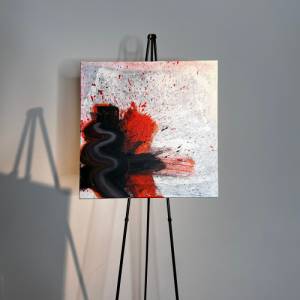 Abstrakte Energie: ‘Highway to Hell’ | Unikat Modernes Acrylbild auf Leinwand in Schwarz, Weiß, Blau, Orange | 50x50cm Bild 4