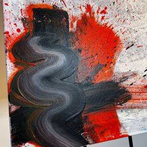 Abstrakte Energie: ‘Highway to Hell’ | Unikat Modernes Acrylbild auf Leinwand in Schwarz, Weiß, Blau, Orange | 50x50cm Bild 6