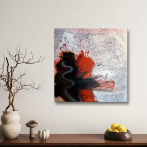 Abstrakte Energie: ‘Highway to Hell’ | Unikat Modernes Acrylbild auf Leinwand in Schwarz, Weiß, Blau, Orange | 50x50cm Bild 7
