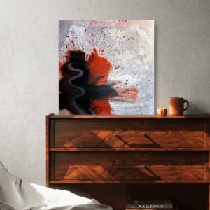 Abstrakte Energie: ‘Highway to Hell’ | Unikat Modernes Acrylbild auf Leinwand in Schwarz, Weiß, Blau, Orange | 50x50cm Bild 8