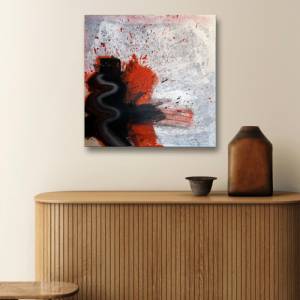 Abstrakte Energie: ‘Highway to Hell’ | Unikat Modernes Acrylbild auf Leinwand in Schwarz, Weiß, Blau, Orange | 50x50cm Bild 9