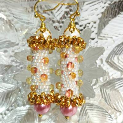 Ohrringe rosa weiß Glasperlen Punkte handgemacht Brautschmuck