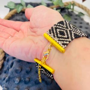 Elegantes Armband „Golden Tiles“, kleine goldene Rocailles Perlen, und matte schwarze Perlen, Miyuki, Peyote Stitch Bild 6