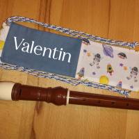 Flötentasche mit Namen, Flötenbeutel - Weltall weiß blau (mit optionalen Zubehörfach / Fütterung / Halskordel) Bild 1