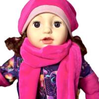 Kuscheliger handmade Puppenschal mit passenden Plüschhandschuhen und Mütze - in Pink! Bild 5
