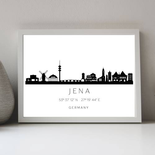 Poster JENA SKYLINE mit Koordinaten | Heimat Stadt | Stadtposter | Personalisiert | Sehenswürdigkeiten Geschenk | Kunstd
