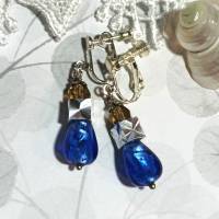 Ohrclips Glastropfen blau an einstellbarer Ohrschraube silberfarben handgemacht Bild 1