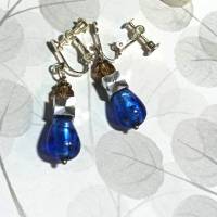 Ohrclips Glastropfen blau an einstellbarer Ohrschraube silberfarben handgemacht Bild 2
