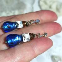 Ohrclips Glastropfen blau an einstellbarer Ohrschraube silberfarben handgemacht Bild 3