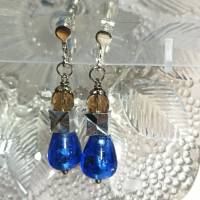 Ohrclips Glastropfen blau an einstellbarer Ohrschraube silberfarben handgemacht Bild 4