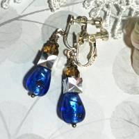 Ohrclips Glastropfen blau an einstellbarer Ohrschraube silberfarben handgemacht Bild 5