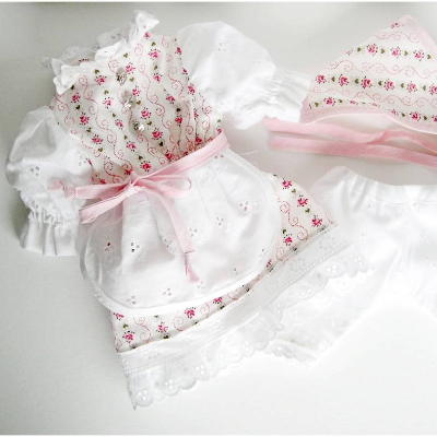 Dirndlkleid, Rosenkleid-Sommerdirndl - 4-Set Puppen Gr. 40-42, Puppenkleid Trachtenkleid Puppendirndl Einzelstück