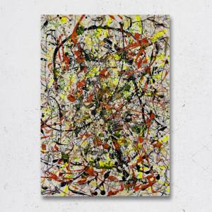 Abstraktes Gemälde - 50x70cm - schwarz, orange, gelb, orange, silber, grün, gold, beige weiß - Acryl & Öl Pastellkreiden Bild 1