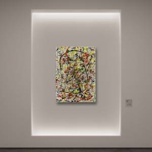 Abstraktes Gemälde - 50x70cm - schwarz, orange, gelb, orange, silber, grün, gold, beige weiß - Acryl & Öl Pastellkreiden Bild 3
