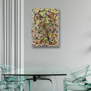 Abstraktes Gemälde - 50x70cm - schwarz, orange, gelb, orange, silber, grün, gold, beige weiß - Acryl & Öl Pastellkreiden Bild 4
