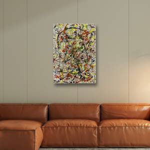 Abstraktes Gemälde - 50x70cm - schwarz, orange, gelb, orange, silber, grün, gold, beige weiß - Acryl & Öl Pastellkreiden Bild 5