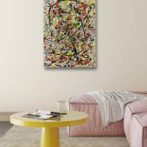 Abstraktes Gemälde - 50x70cm - schwarz, orange, gelb, orange, silber, grün, gold, beige weiß - Acryl & Öl Pastellkreiden Bild 7