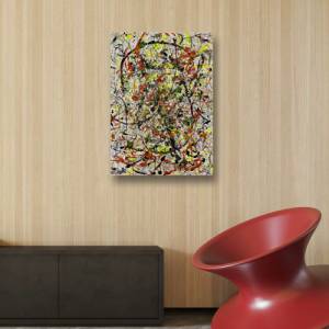 Abstraktes Gemälde - 50x70cm - schwarz, orange, gelb, orange, silber, grün, gold, beige weiß - Acryl & Öl Pastellkreiden Bild 8