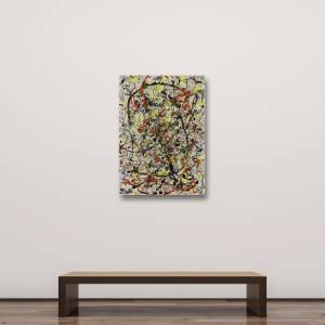 Abstraktes Gemälde - 50x70cm - schwarz, orange, gelb, orange, silber, grün, gold, beige weiß - Acryl & Öl Pastellkreiden Bild 9