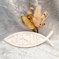 Jesus Fisch, Schriftzug aus Keraflott, Konfirmation, Kommunion, Taufe, Geburt, Deko, Gastgeschenk, Geldgeschenk Bild 4