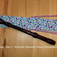 Flötentasche mit Namen, Flötenbeutel - Einhorn klein blau (mit optionalen Zubehörfach / Fütterung / Halsband) Bild 2