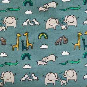 Jersey Tiere auf smaragd, Elefanten, Giraffe Bild 1