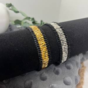 Gewebtes Perlenarmband „Solid Gold“, schmales Manchettenarmband, gold, schwarz, Loom Beading Bild 8