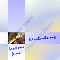 Klappkarte, Einladung, Glückwunschkarte DIN lang quer, Motiv: "Sekt in blau" Bild 1