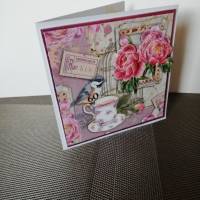 Geburtstagskarte zum 60 für eine Frau, verspielt, rosa, mitr rosafarbenen Rosen Bild 1