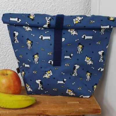 Lunchbag Lunchbeutel Lunchbox Essenbeutel Vesperbeutel nachhaltig Wetbag wiederverwendbar blau Hunde