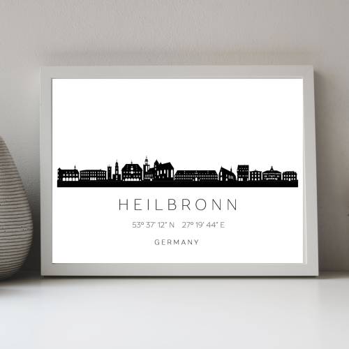 Poster HEILBRONN SKYLINE mit Koordinaten | Heimat Stadt | Stadtposter | Personalisiert | Sehenswürdigkeiten Geschenk | K