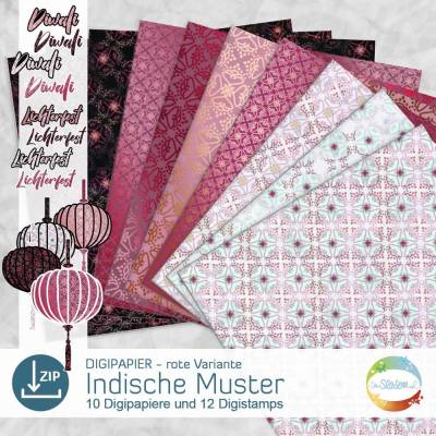 Digipapier indische Muster, Variante rot, Digistamp Laterne, Lichterfest, Indien, indisches Design senSEASONal