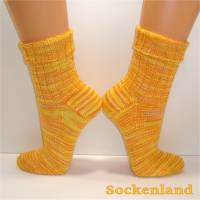 Einzelpaar - handgestrickte Damensocken, Strümpfe Gr. 41-42, Socken in sonnengelb und orange Bild 1