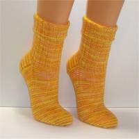 Einzelpaar - handgestrickte Damensocken, Strümpfe Gr. 41-42, Socken in sonnengelb und orange Bild 5